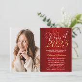 スクリプト赤い金ゴールド写真の卒業発表 招待状 (スタンド正面)