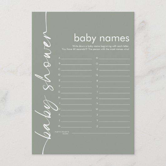 スクリプト赤ちゃん名シャワーゲームSageカード 招待状 (正面)