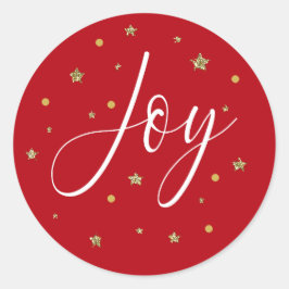 スクリプト赤と白ジョイ金ゴールドグリッター光沢のある星 ラウンドシール