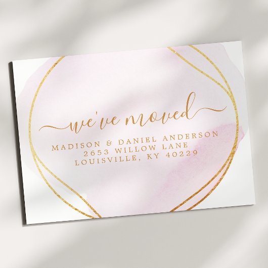 スクリプト赤面ピンクの水色の動きのお知らせ 案内ポストカード