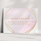 スクリプト赤面ピンクの水色の動きのお知らせ 案内ポストカード