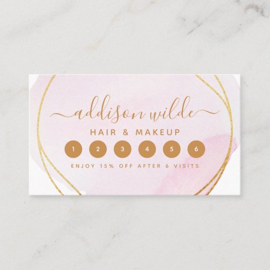 スクリプト赤面ピンクウォーターカラー金ゴールドサークル事業 ロイヤリティカード (正面)