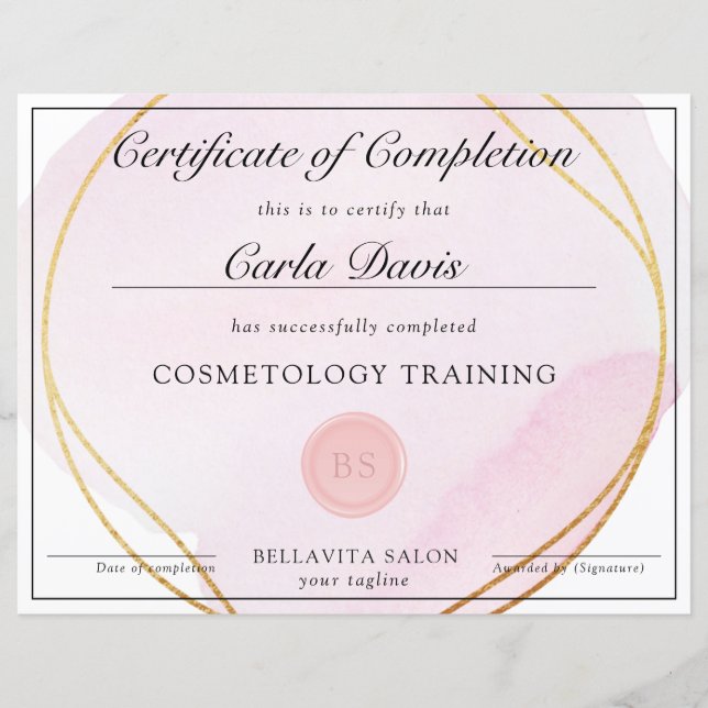 スクリプト赤面ピンク水彩金ゴールドサークル賞 (正面)