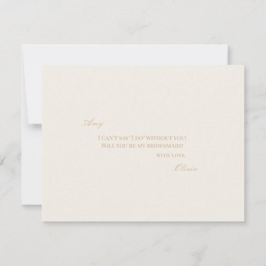 スクリプト金ゴールドとアイボリーブライドメイド提案カード セーブザデート (裏面)