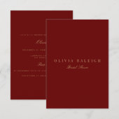 スクリプト金ゴールドと深いレッドブライダルシャワーの招待 招待状 (正面/裏面)