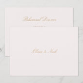 スクリプト金ゴールドと赤面ピンクリハーサルのディナーカード サンキューカード (正面/裏面)