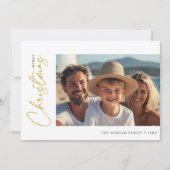 スクリプト金ゴールドクリスマスフォト航海の帆船 シーズンカード (正面)