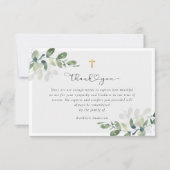 スクリプト金ゴールドクロスユーカリ悔やみや弔慰葬儀 サンキューカード (正面)