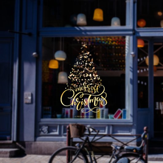 スクリプト金ゴールドメリークリスマスツリービジネスホリデー ウィンドウサイン