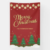 スクリプト金ゴールドメリークリスマスツリーファミリーバナー 横断幕 (縦)
