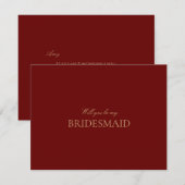 スクリプト金ゴールド深い赤Bridesmaid提案カード セーブザデート (正面/裏面)
