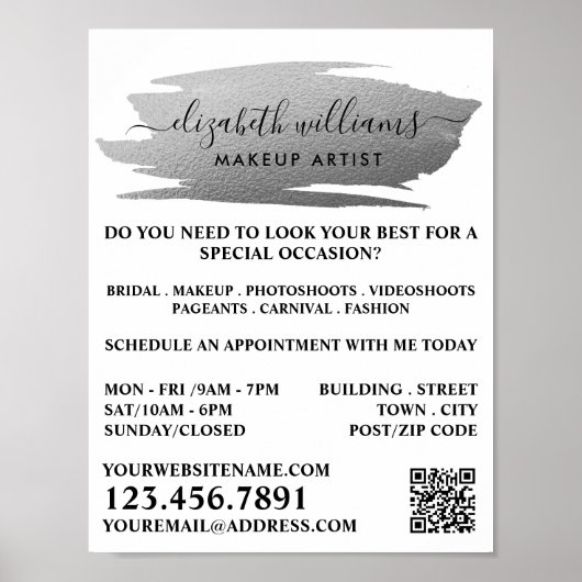 スクリプト銀箔ブラシストロークメイクアップアーティスト ポスター (正面)