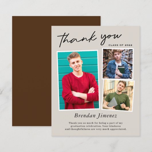 スクリプト3枚の写真の卒業感謝カード (正面/裏面)