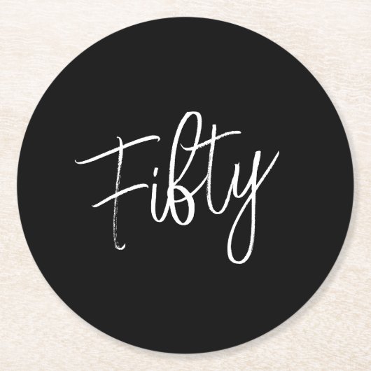 スクリプト50番目の誕生日ブラック ラウンドペーパーコースター (正面)