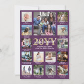 スクリプト なんて1年！ 15枚の写真コラージュ パープル＆ゴールド シーズンカード (正面)