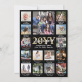 スクリプト なんて1年！ 15枚の写真コラージュ ブラック＆ゴールド シーズンカード (正面)