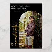 スクリプト アーチ フォト 卒業 ゴールド箔 招待状 (正面)