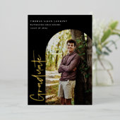 スクリプト アーチ フォト 卒業 ゴールド箔 招待状 (立ち正面)