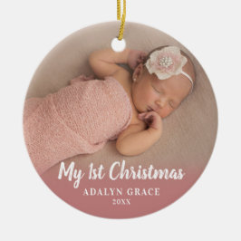 スクリプト·キャリグラフィ·ベビーの初めてのクリスマス写真 セラミックオーナメント
