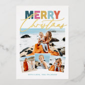 スクリプト コラージュ メリー クリスマス ホリデー カード (foil) (正面)