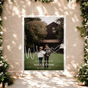 スクリプト シグネチャ ハート ウェルカム ウェディング フォト ポスター