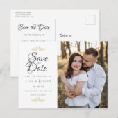 スクリプト セーブ・ザ・デート フォト ウェディング エレガント ポストカード (正面/裏面)