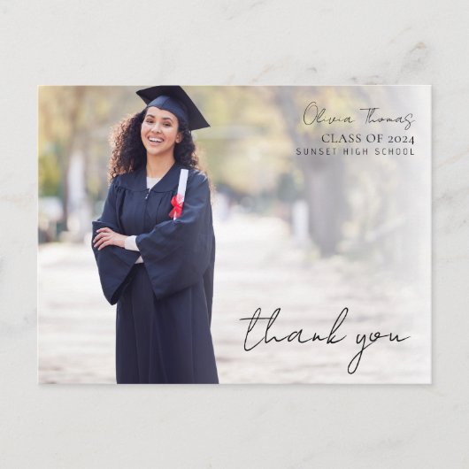 スクリプト タイポグラフィー 卒業写真 ありがとう ポストカード (正面)