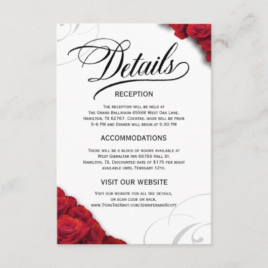 スクリプト タイポグラフィー 赤いバラの詳細 エンクロージャーカード (正面)