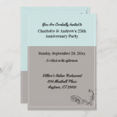 スクリプト テキスト ブルー グレー アニバーサリー パーティー 招待状 (正面/裏面)