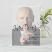 スクリプト ハロー ナインティ ミニマル フォト 90歳の誕生日 招待状 (スタンド正面)