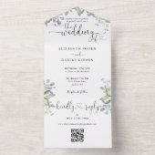 スクリプト ハーツ フローラル グリーン QR コード ウェディング オールインワン招待状 (内側)