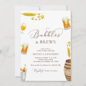 スクリプト バブルズ＆ブリュー ビール テーマのブライズシャワー 招待状 (正面)