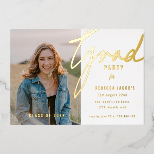 スクリプト フォト 卒業 パーティー ホイル インビテーション 箔招待状 (正面)