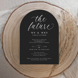 スクリプト ブラック＆ホワイト エレガントエンゲージメントパーティー 招待状