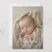 スクリプト ブラック＆ホワイト ジェンダーニュートラル フォト 洗礼 招待状 (正面)