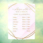 スクリプト ブラッシュ ピンク 水彩 ゴールド 営業時間 ウィンドウサイン (シート3)