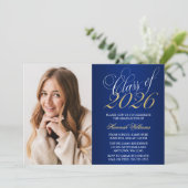 スクリプト ブルー ゴールド フォト 卒業発表 招待状 (スタンド正面)