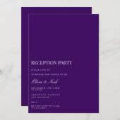 スクリプト ホワイト & パープル レセプション 招待状カード 招待状 (正面/裏面)