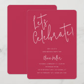 スクリプト マゼンタ バースデーをお祝いしよう 招待状 (正面/裏面)