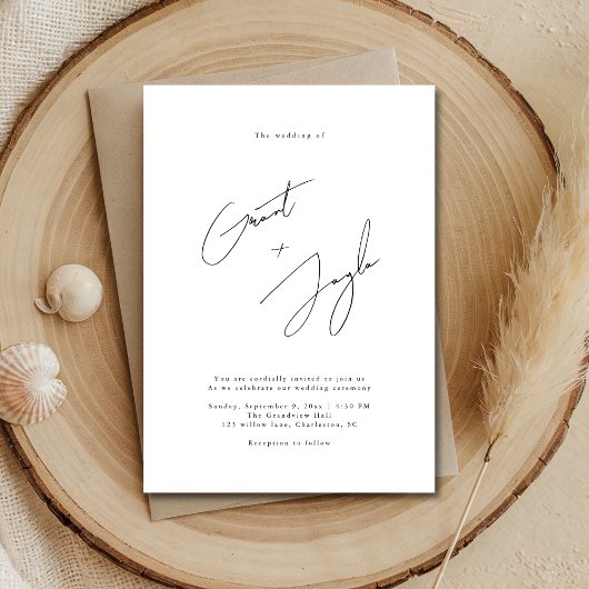 スクリプト ミニマリスト エレガント ネーム ブラック ウェディング 招待状