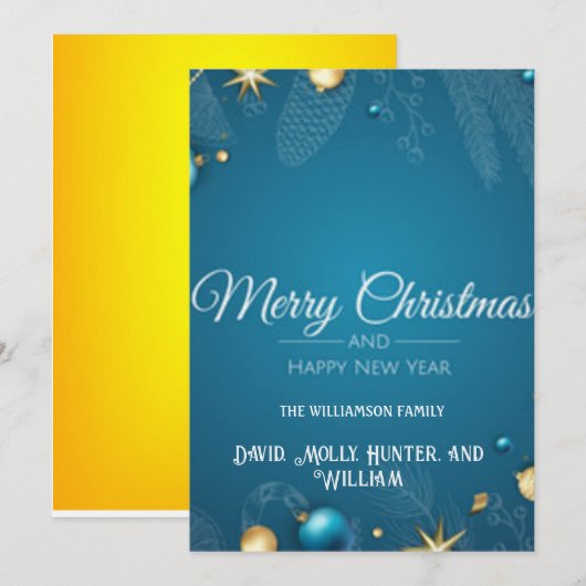 スクリプト メリークリスマス ブルー ホリデー カード (正面/裏面)