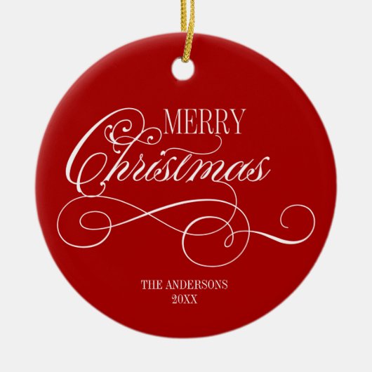 スクリプト メリークリスマス ホリデー セラミックオーナメント (正面)