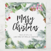 スクリプト メリークリスマス 水彩グリーン ワインラベル (シングルラベル)