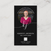 スクリプト モノグラム サークル ビジネス フォト ロゴ QR コード 名刺 (正面)