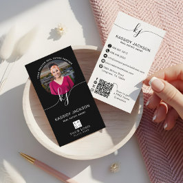 スクリプト モノグラム サークル ビジネス フォト ロゴ QR コード 名刺