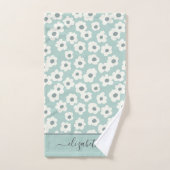 スクリプト モノグラム ボヘミアンスタイル サージュグリーン ホワイト グレー 花柄 バスタオルセット (ハンドタオル)