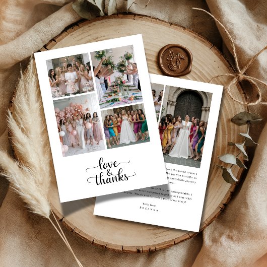 スクリプト ラブ＆サンクス 7 フォト コラージュ ブライダル シャワー サンキューカード