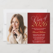 スクリプト レッド ゴールド フォト 卒業発表 招待状 (正面)