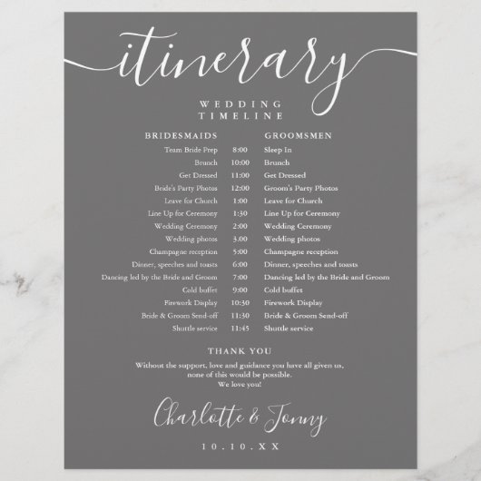 スクリプト 結婚式 進行表 グレー 結婚式 タイムライン (正面)