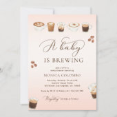 スクリプトAベビーはピンクコーヒーベビーシャワーを醸造している 招待状 (正面)